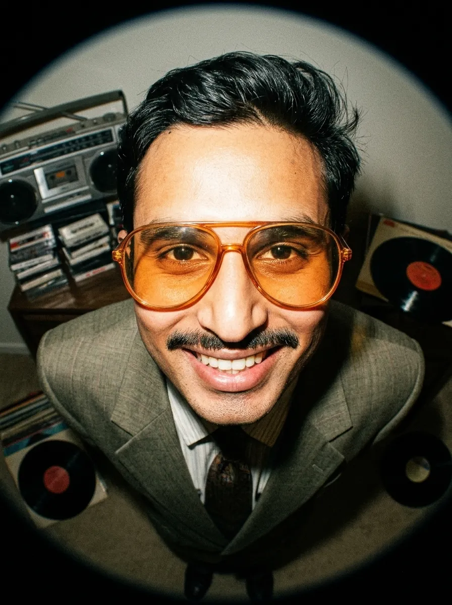 A Portrait of a man having Orange glasses